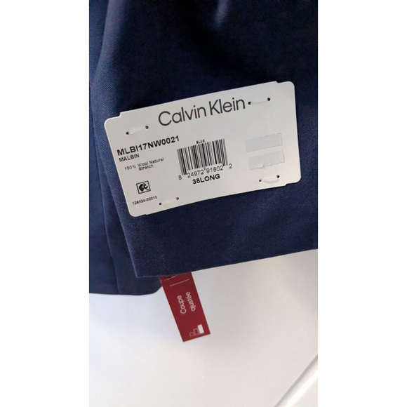 Calvin Klein Slim Fit Navy Suit Jacket 38L 100% Wool Two Button Blazer - Picture 13 of 13